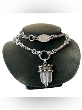 Handmade Genuine raw crystal quartz maille stainless steel boho goth necklace